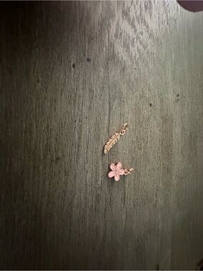 Rose Gold Feather and Pink Flower Charm Set